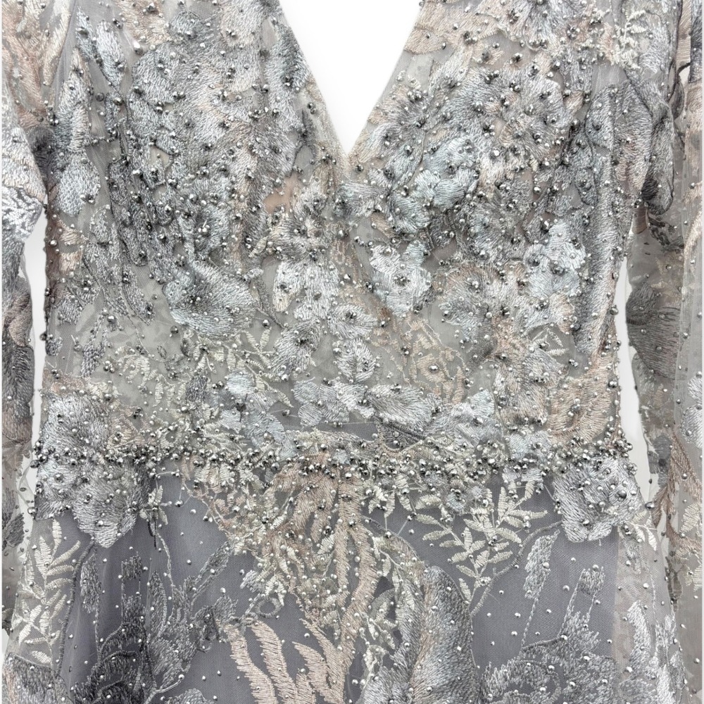 Mac Duggal NEW Gray Long Sleeve Beaded Applique Embroidered Gown $798 - Size 10‎ - Picture 7 of 14